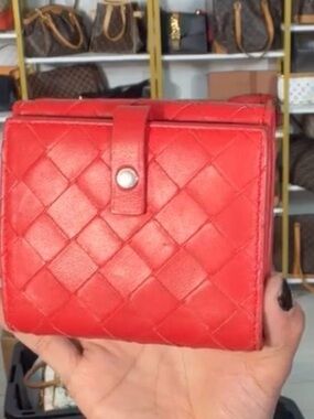 Bottega Veneta Red Intrecciato Leather Snap Wallet